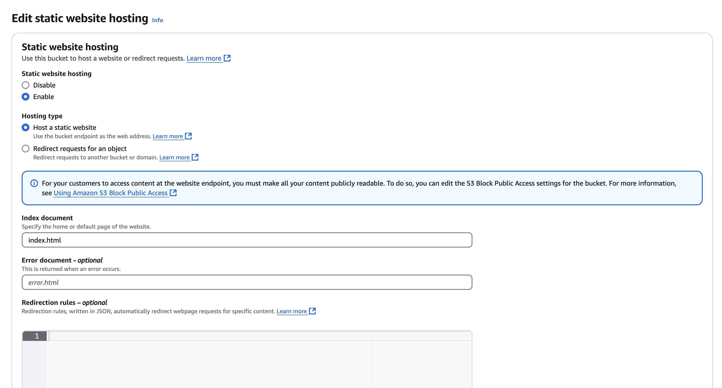 Setting up static website